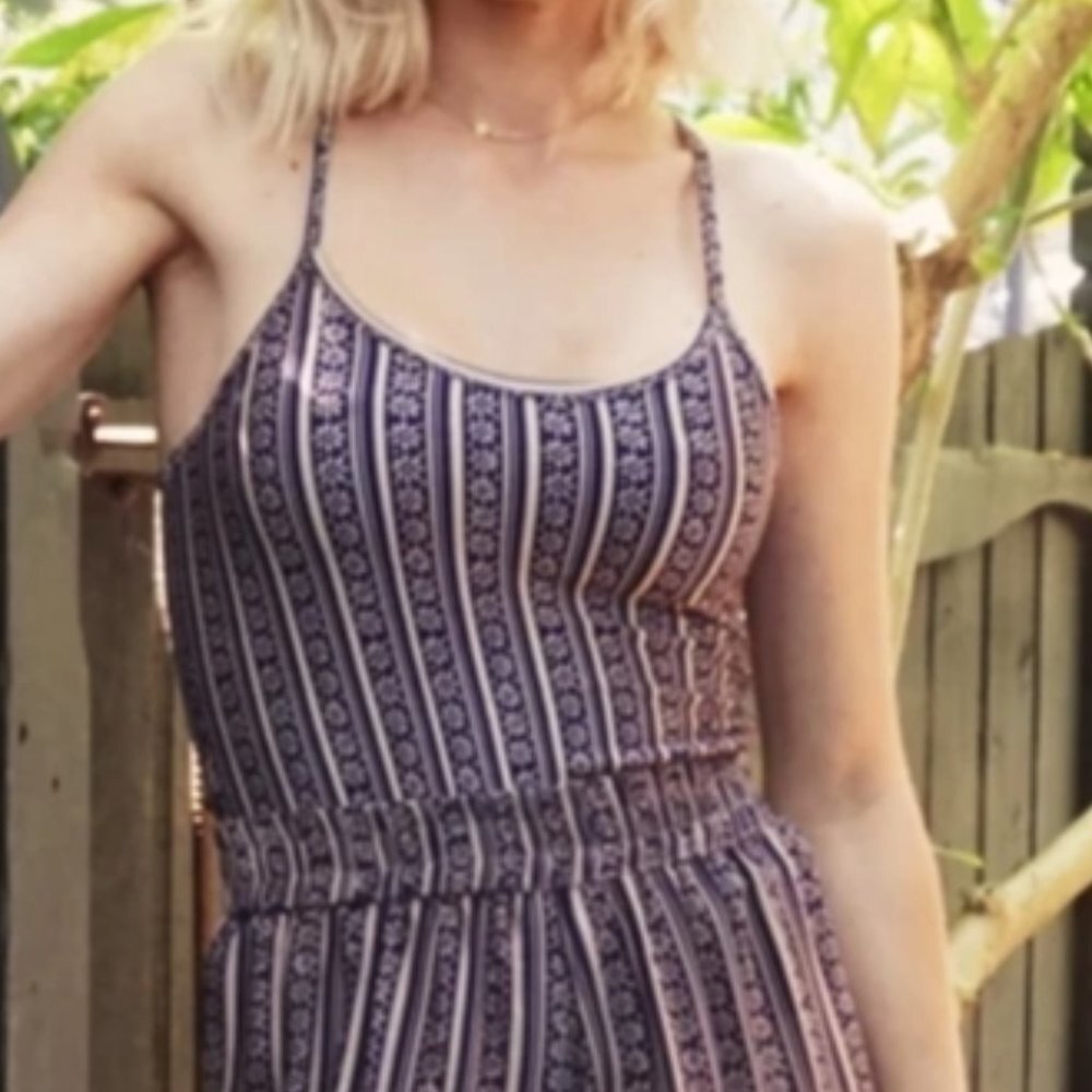 Novella Royale Purple Striped Tank Jumpsuit Top